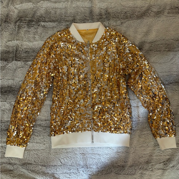 Womens Long Sleeve Sequin Zipper Jacket with Ribbed Cuffs - Picture 8 of 13